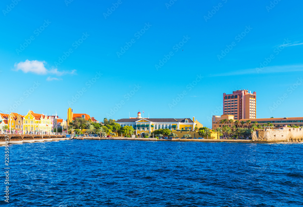 View of downtown Willemstad, Curacao, Netherlands. Copy space for text.