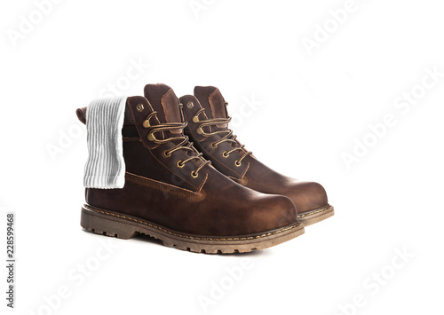 Man ankle boots, brown color, with nubuck leather, with white so