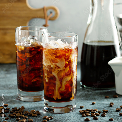 Cold brew iced coffee in tall glasses