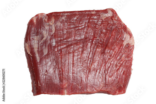 raw flank steak isolated top view. in the US as London broil steak