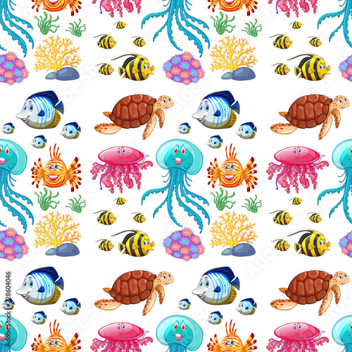 Fun seamless pattern of marine life