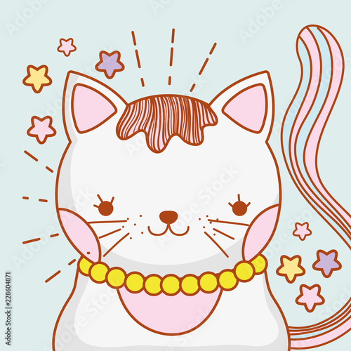cute cat animal with hair and necklace
