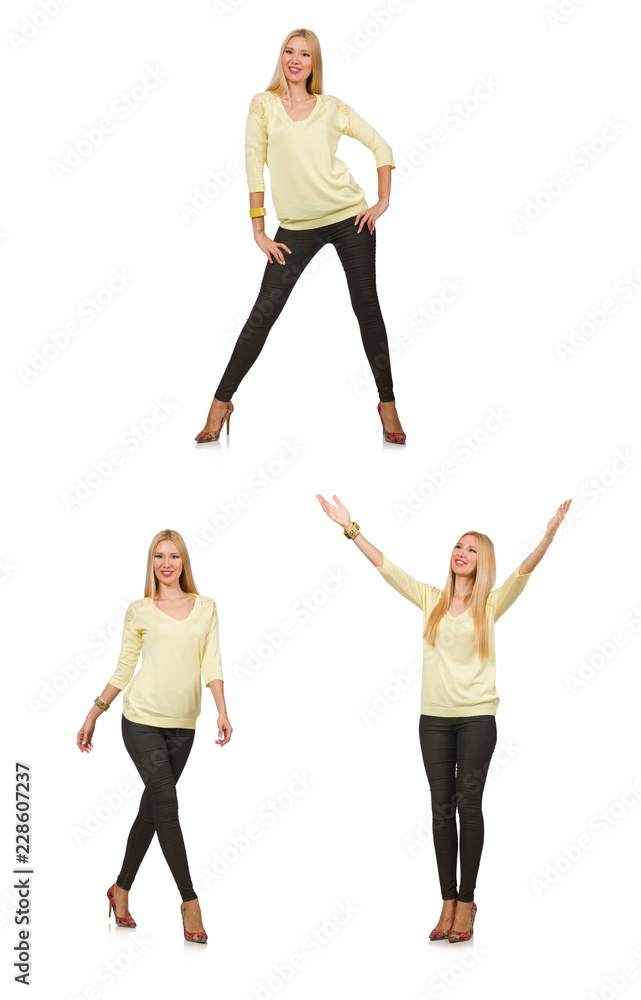 Pretty woman in yellow blouse isolated on white Pretty woman in yellow blouse isolated on white