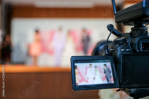 camera show viewfinder image catch motion in wedding ceremony  catch feeling  stopped motion in best memorial day concept.Video Cinema From dslr camera.video  cinema production .