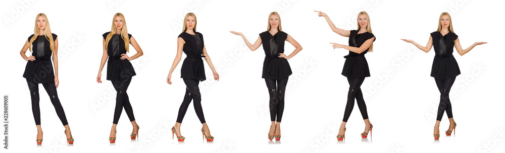 Pretty woman in tight black pants isolated on white Pretty woman in tight black pants isolated on white