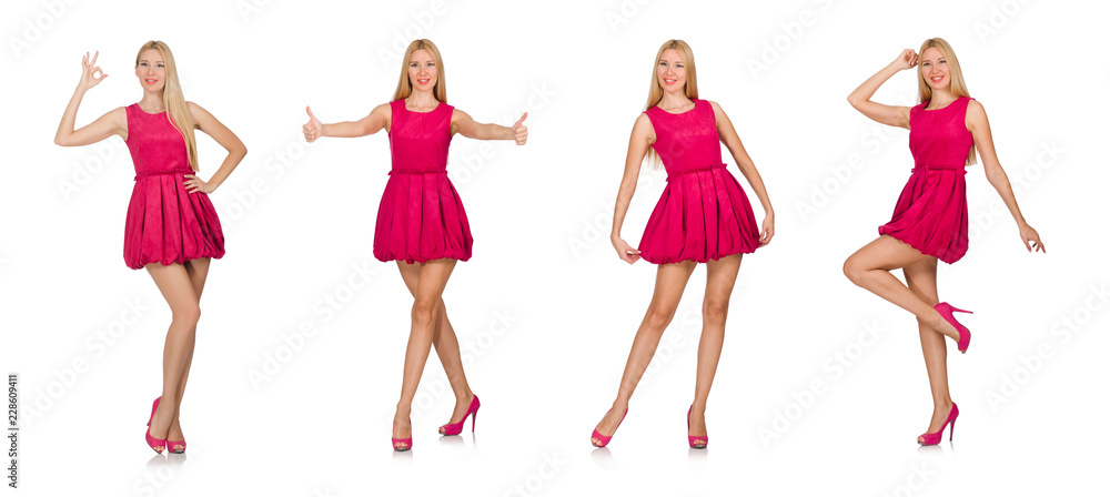 Young woman in pink dress isolated on white Young woman in pink dress isolated on white