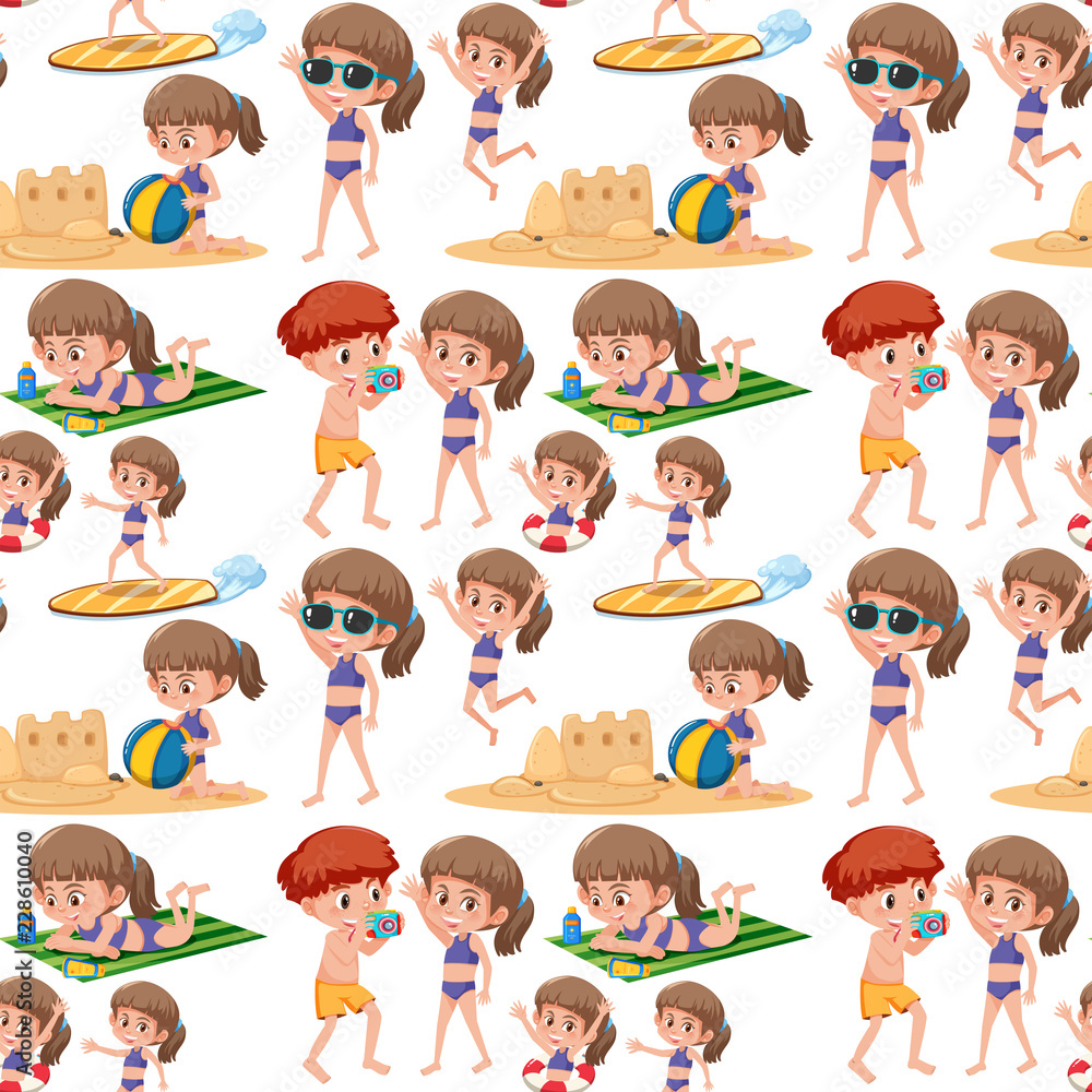 Beach kids seamless pattern Beach kids seamless pattern
