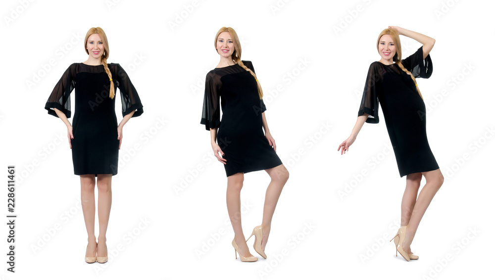 Obraz premium Pretty pregnant woman in black dress isolated on white