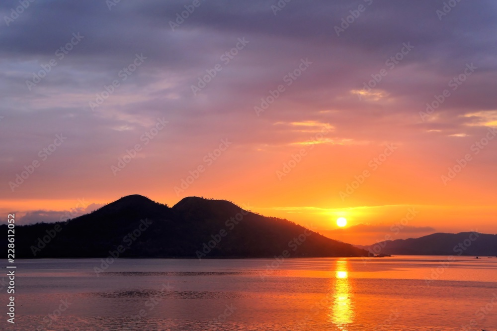 Sunset in the Pacific Ocean. Philippines. Islands.