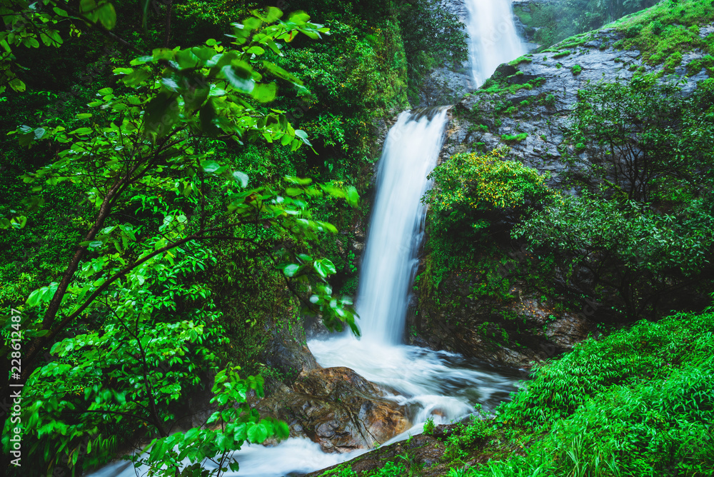 Travel the highest waterfall in Chiangmai Mae-pan waterfall rainy season forest at Doi intanon Travel the highest waterfall in Chiangmai Mae-pan waterfall rainy season forest at Doi intanon