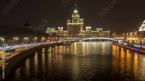 Moscow night downtown timelapse