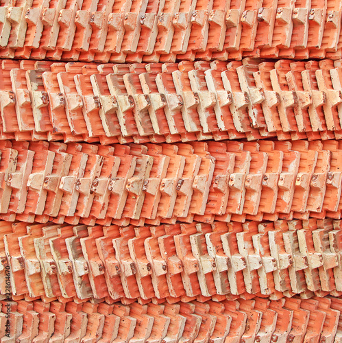 Stacks of roof tiles.