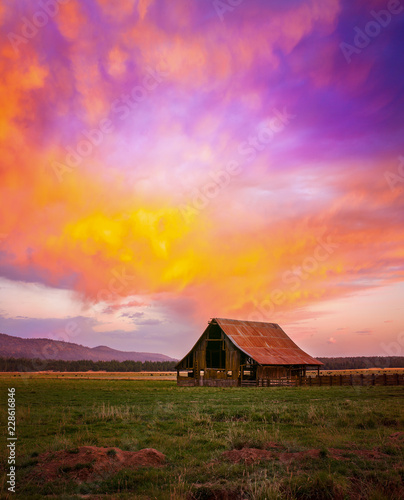 Solitary Barn in Sunset Skies