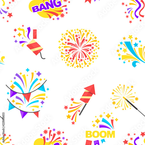 Bang party and celebration of holiday seamless pattern isolated on white vector.