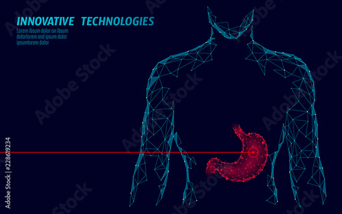 Human healthy medicine drug treatment stomach. Internal digestion organ. Low poly connected dots gray white triangle future technology design background vector medicine illustration
