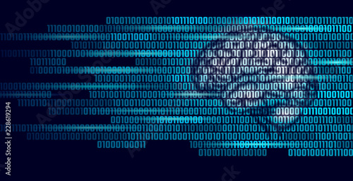 Active human brain artificial intelligence next level man menthal abilities. Big data binary numbers code.Technology augmented reality blue glowing. Symbol of wisdom vector illustration art