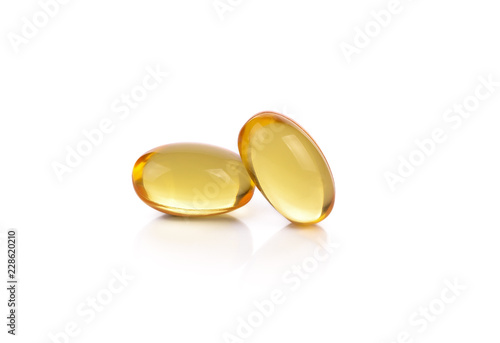 Fish oil supplement capsule isolated on white background