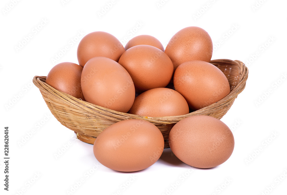 eggs in basket isolated in white background eggs in basket isolated in white background
