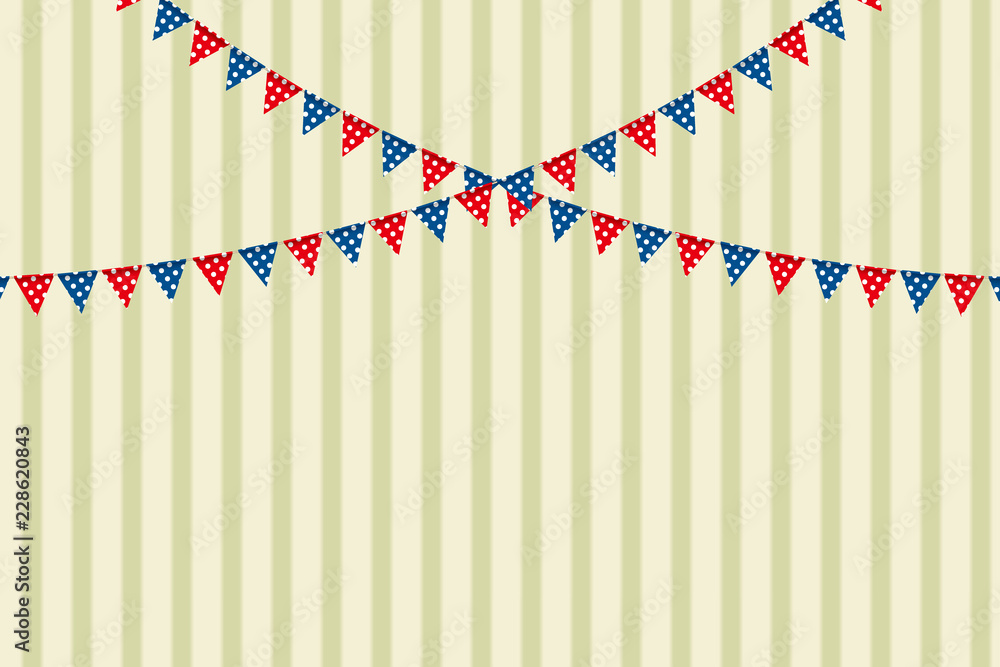 イラスト素材 ボーダー柄背景 カラフルなガーランド 三角旗 パーティーフラッグ 横位置 ベクターデータ Party Flag Stock Vector Adobe Stock