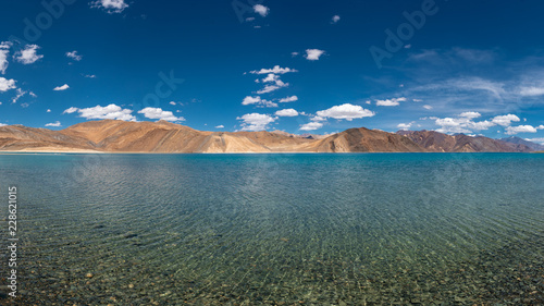 Seascape on the beach of Pangong Lake or Pangong Tso, Ladakh, Jammu and Kashmir, India.