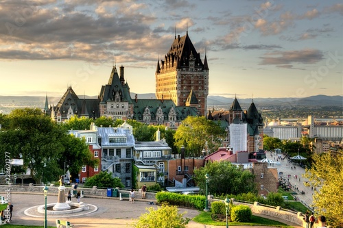 Frontenac Castle in Old Quebec City in the beautiful sunrise light photo
