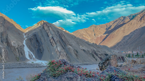 Beautiful natural landscape with mountains and Indus river at Alchi village, Ladakh India. photo