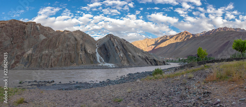 Beautiful natural landscape with mountains and Indus river at Alchi village, Ladakh India.