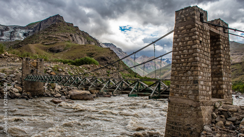 Bridge across river on the way of Zanskar road, , Zanskar Range, Pensi La, Jammu and Kashmir, India. photo