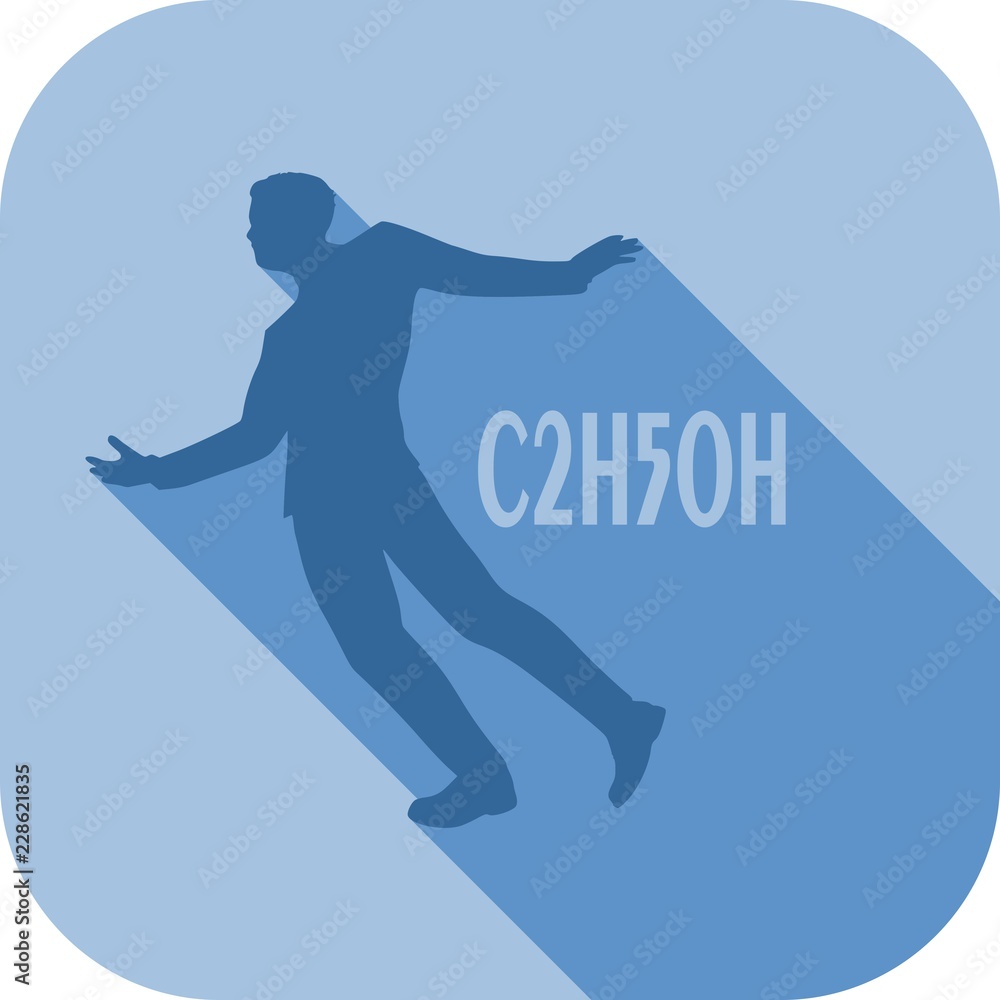 Drunkard young businessman walking. Social problem concept. Web icon with long shadows for application. Spirt chemical formula