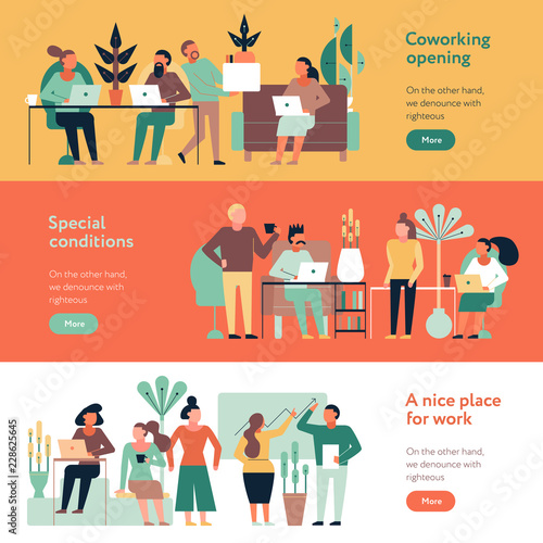 Coworking People Banners Set