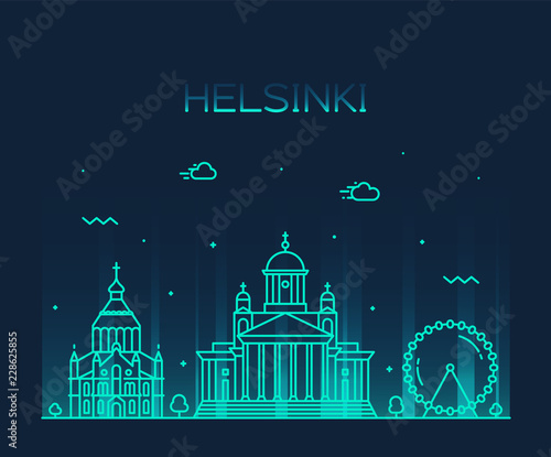 Helsinki skyline Finland vector city linear style