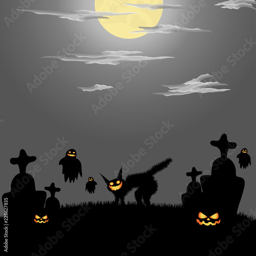 happy halloween day bat black holiday evil moon pumpkin party night october dark vector illustration 