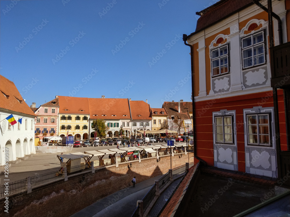 An afternoon view of a old town on a sunny day.