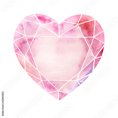 Watercolor illustration of big colorful jewel heart