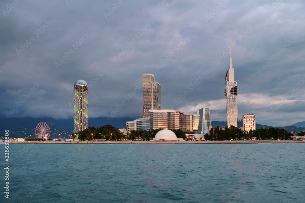 Obraz premium Evening view of the city line from the sea, Batumi Georgia