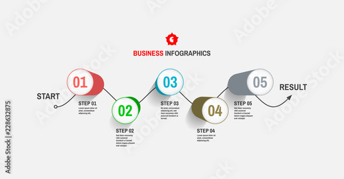 Startup infographic template with five steps. Business concept. Vector illustration for marketing, research, statistics and analytics.