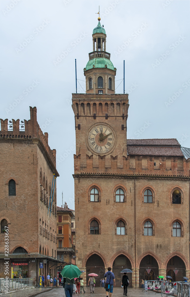 Bologna, Italy, the medieval city hall in Piazza Maggiore.