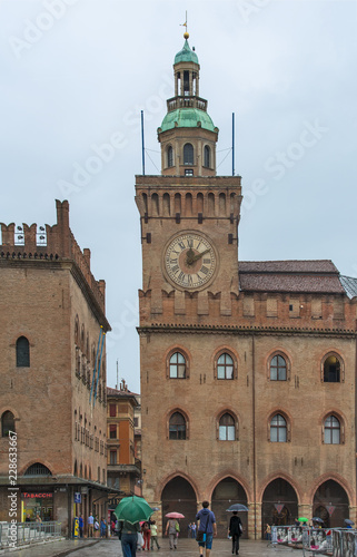 Bologna, Italy, the medieval city hall in Piazza Maggiore.