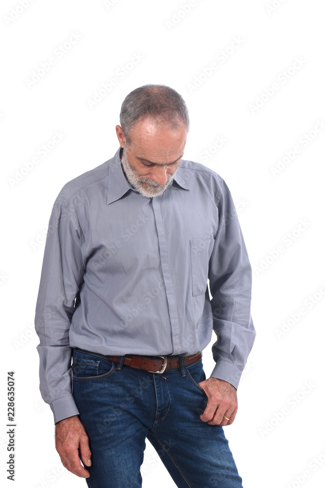 thinking middle-aged man with shirt and white background thinking middle-aged man with shirt and white background