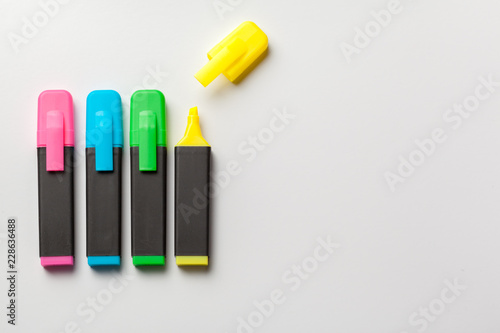 Multicolored highlighters. Isolated on white background close up photo