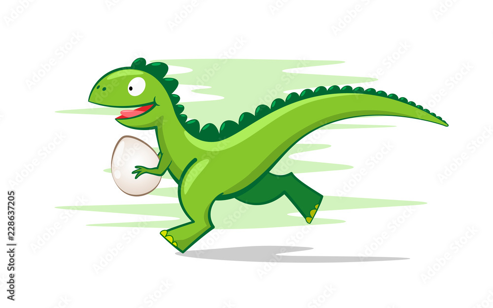 Fototapeta premium dinosaur cartoon character running with an egg