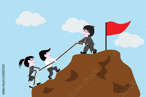 The businessman helps the partner to get on the top.
