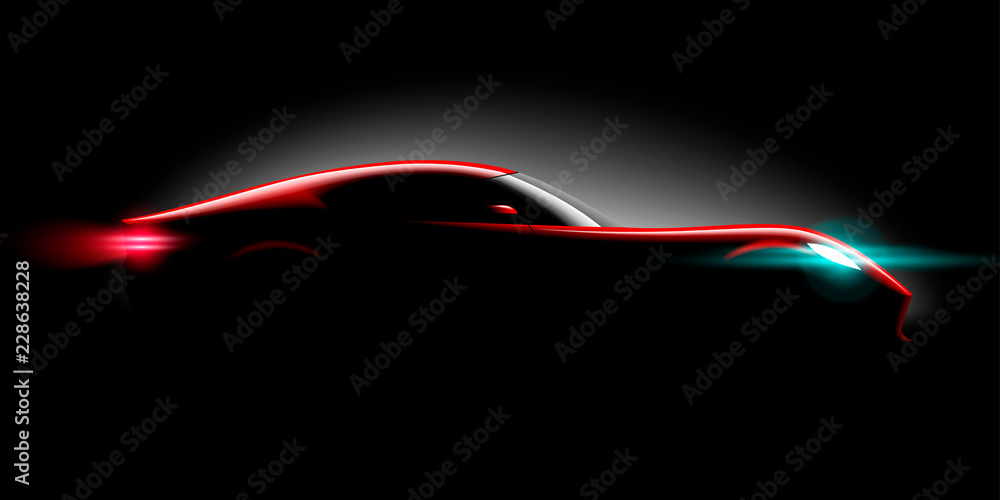 Naklejka premium realistyczne sportowe super samochód coupe oświetlenie boczne w ciemności