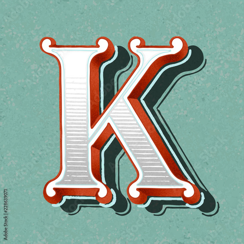 Capital letter K vintage typography style