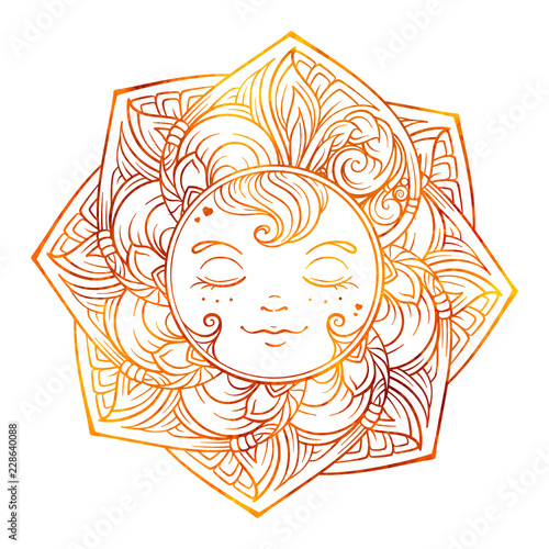 Ethnic colorfulal sun on a white background.