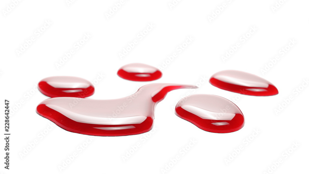 Fototapeta premium Red wine puddle, droplets isolated on white background
