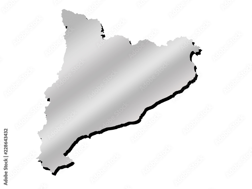 Obraz premium Catalonia contour map with metallic gradient and shadow isolated on white background