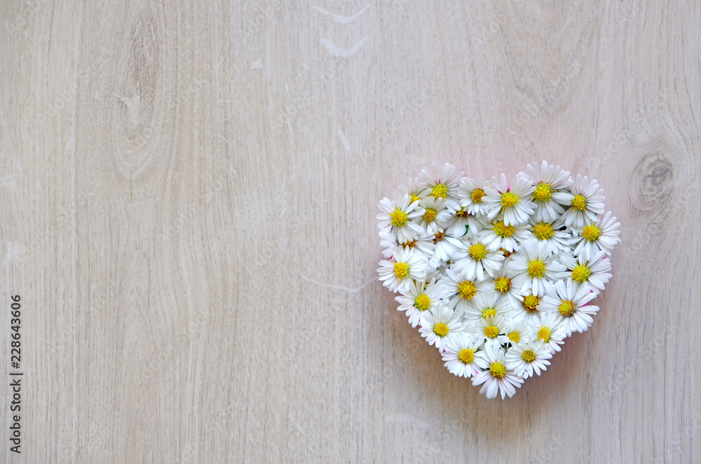 heart on wooden background, flowers, love, mothers day