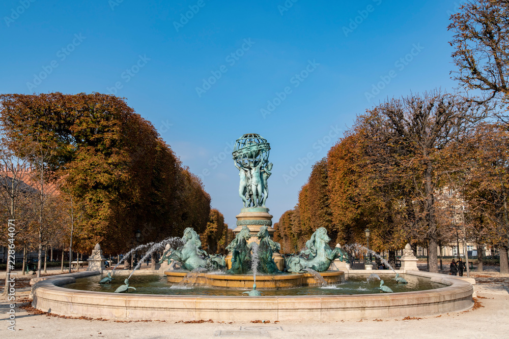 The Fontaine de l' Observatoire ,  monumental fountain located in the Jardin Marco Polo, Paris, France.