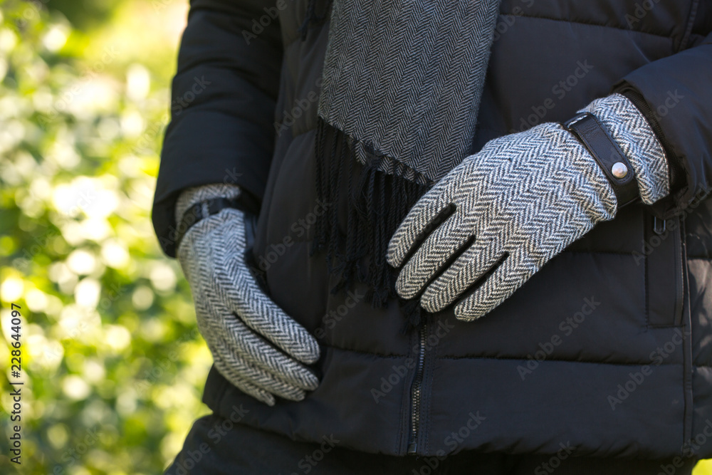 Men's gloves made of cloth, close-up
